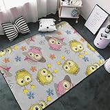 Teppich mit Cartoon-Eulen, für Wohnzimmer, Schlafzimmer, waschbar, weich, 7,6 x 12,7 cm, rutschfest, für den Innenbereich, Schlafzimmerdekoration, ästhetisch, 152,4 x 99,1 cm