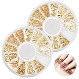 2 Boxen Nagel Schmuck Set, Gold Nagelschmuck 3D Legierung Metall Nagel Deko Gemischte Größe Nagel Zubehör Nägel Charms Multi Styles für Nagel Dekoration,DIY Nägel