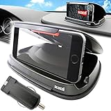 scozzi Universal KFZ Halterung Armaturenbrett + Ladeadapter Handyhalterung Auto Ladegerät (kompatibel mit Samsung,iPhone,Xiaomi S21 S20 S10 A72 A52 13 12 11T 11 10 9 X XS XR Plus Ultra Mini Lite Pro