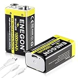 ENEGON 2 Pack 9V Wiederaufladbare Lithiumbatterien, 1000mAh mit 2-in-1-USB-Ladekabel, Hohe Kapazität 6F22 Batterien für Rauchmelder, E-Gitarren, Metalldetektoren, Walkie-Talkies und Mehr