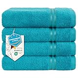 Hammetex 4er Badetuch Set, 100% Baumwolle Premium Qualität Groß 50x100cm Duschtuch, Weich Saugstark Schnell Trocknendes, Türkis