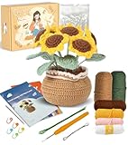 Ktmeor Häkelset für Anfänger, Sonnenblumen-Häkel-Starter-Set mit Schritt-für-Schritt-Video-Tutorials, 40% extra Übungsgarn