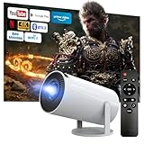 Beamer 4K 1080P Full HD Unterstützt Android 13, 2025 Upgraded Mini Beamer 5G WiFi 6 BT 5.3, Mini Projektor 4K Heimkino/Laptop/HDMI/USB/Auto Horizontal Trapezoid Correction