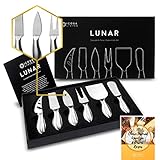 ICOSA Living Lunar Premium 6-Teiliges Käsemesser Set - Komplette Käsemesser-Kollektion aus Edelstahl mit 15 Festlichen Rezepten (zum Verschenken bereit)