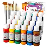 Fantastory Acrylfarben Set 24 x 60ml,12 Pinsel; Gute Deckkraft,lichtbeständig,wasserfest Acrylic Paint; für Leinwand, Modelle, Holz, Keramik, Glas;Anfänger,Kunststudenten, Hobbykünstler[BalancedSerie]