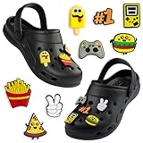 CityComfort Clogs Kinder, Gartenschuhe Badeschuhe Jungen mit abnehmbaren Anhängern (Schwarz, 36 EU)