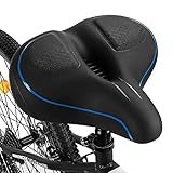 TONBUX Fahrrad Sattel Breiter Fahrradsattel, Atmungsaktiv Bequem Weich Für Damen Herren Blau