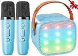 Karaoke Maschine Kinder Ankuka Karaoke Maschine für Kinder Erwachsene Karaoke Anlage mit 2 Mikrofonen mit Stimmenverzerrer, Partys, Geburtstage und Weihnachten (Blau)