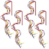 Niuhong 4 Pcs Regenbogen Bänder Stick Tanzbänder Wirbelband Geschicklichkeit Baton Stange Schwungband Stab Mädchen Tanz Band Kunst Tänze Streamer Jongliertücher Für Kinder Rainbow Ribbon Stick