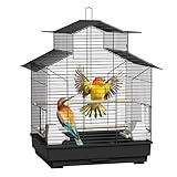 YRHome Vogelkäfig Wellensittichkäfig Metall 46 x36x62cm Großer Käfig für Wellensittiche, Kanarienvögel & Exoten mit praktischem Dach zum Öffnen, 2 Futterhäusern, 2 Sitzstangen & abnehmbarem Kotblech