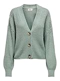 ONLY Damen Kurze Strickjacke | Langarm V-Ausschnitt Cardigan Knitted Basic | Stretch Sweater ONLCAROL, Farben:Grün, Größe:L