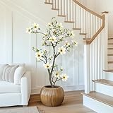 Garvee Künstliche Magnolia Pflanzen,150cm Kunstpflanzen mit Weiß Topf Für Indoor,Patio Home Office Blumen Dekor,Groß Künstliche Baum Kunstbaum (Weiß Magnolia 5FT/150CM)