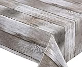 BEAUTEX Holz beige Wachstuch Tischdecke glatt abwischbar Garten Tischdecke RUND OVAL ECKIG, Größe wählbar (Eckig 140x220 cm)