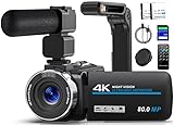 Videokamera 4K 80MP Camcorder für YouTube,30FPS Webcam IR Nachtsicht Vlogging Kamera,18X Digitalzoom 3,0 270°IPS Bildschirm Video Camera mit SD Karte, 2 Batterien, Fernbedienung, und Handstabilisator