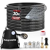 Ampvolts Rohrreinigungsschlauch Set 30m - 5800 PSI/400 bar, enthält 5 Düsen und 1 Karcher-Adapter, kompatibel mit Karcher K2 K3 K4 K5 K6 K7 - Effektive Reinigung von Rohren und Abflüssen