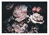 Fototapete Blumen Vintage Blumenstrauß große Pfingstrosen schwarz Rosen - ink. Kleister - Vliestapete Wohnzimmer Schlafzimmer Vlies Tapete Wandtapete UV-Beständig Montagefertig (368x254 cm - 4 Bahnen)