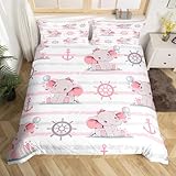 feelingyou Cute Elephant Bettdecke Set l Größe, Pink Bowknot Kawaii Wilde Tier umkehrbare Quilt Abdeckung mit 2 Kissenbezügen, Anker Ruder Nautische Mikrofaser Set (Nicht Tröster)