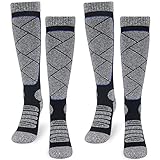 ouhos Thermo-Ski-Socken für Herren, schwarz, grau, lang, kniehoch, Winter, dick, warm, Schneesportsocken für Herren, Größe 37-46, Anti-Blasen, gepolstert, für Snowboarden, Bergsteigen, Wandern,