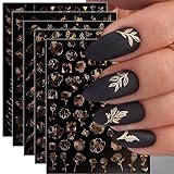 JMEOWIO Nagelsticker Frühling Blume 12 Blatt Nail Art Sticker Selbstklebend Nagelaufkleber Sommer Blumen Gold Dekoration Nageldesign Zubehör