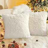 2er Set Plüsch Kissenbezüge, Doppelseitig Weicher Plüsch Zierkissenbezüge, Künstlich Pelz Fellkissen Dekorative, Kissenhülle Dekokissen für Sofa Schlafzimmer Zuhause Auto Dekor (40x40cm, Beige)