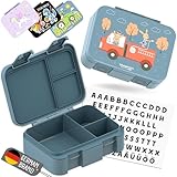 BEARFOOT Bento Box COMPACT | BPA-freie Kinder Brotdose für Schule & Kindergarten | Auslaufsichere Lunchbox für Mädchen & Jungen | Praktisch, leicht & kompakt (Feuerwehr-blau, 650ml)
