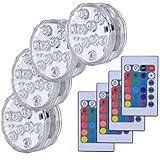 Hitopin Unterwasser Licht mit Fernbedienung, 4 Stück LED Poolbeleuchtung, Pool Beleuchtung Unterwasser, Poolbeleuchtung Unterwasser, Unterwasser LED für Pool Teich Aquarium Badewanne Beleuchtung