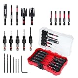 EZARC Senkbohrer Holz,22 Stück Senker Bohrer Set für Holzbearbeitung mit 2 Holzlochbohrern,Magnetischer Verlängerungs-Bit Halter mit Aufbewahrungsbox