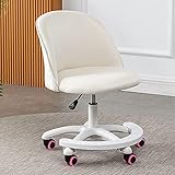 Ergonomischer Kinder-Schreibtischstuhl mit Rollen für bessere Sitzhaltung, höhenverstellbar, Drehgelenk, Weiß, 56 x 56 x 69 cm, 79 cm