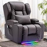 SAMERY Elektrisch Relaxsessel Fernsehsessel mit Liegefunktion Massage Heizung, Kunstleder TV Sessel Wohnzimmer Kinosessel Liegesessel mit Fußteil, USB, LED - 7815 Sessel (1, Braun)