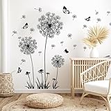 Löwenzahn Wandsticker,Schwarz Wandtattoo Pusteblumen für Wanddeko,Wandsticker Wohnzimmer Pflanzen Blumen Löwenzahn Schmetterlinge,Wandsticker Schlafzimmer Wohnzimmer Sofa Hintergrund Wanddeko
