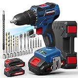Akkuschrauber, 20V Brushless Akku Bohrschrauber Set mit 2 Akkus 2.0Ah, Akkubohrer 60Nm Drehmoment, 25+1 Drehmomentstufen, 10mm Bohrfutter, 2-Gang, LED-Licht, 25 Zubehör und Koffer, Für Reparatur & DIY