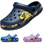 DRECAGE Unisex Kinder Clogs Pantoffeln Dinosaurier Gr.24-30 EU, Eva Gartenclogs Gummi Badeschuhe Hausschuhe für Jungen Mädchen 27 EU Dunkelblau