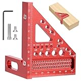 3D-Abschrägungslineal, 22,5–90 Grad hochpräzises Messwerkzeug aus Aluminiumlegierung, anreißwerkzeug, holzdübel bohrschablone, Schreinerwerkzeug-Anreißlineal, Winkelmesser mit Bohrloch (rot)