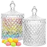 WSAMJIN 2 Stück Süßigkeiten Glas Dose Kristallglas, Bonbongeschirr mit Deckel, Dekorative Dome Shaped Aufbewahrungsgläser mit Deckel Snacks Vorratsbehälter für Party Snacks