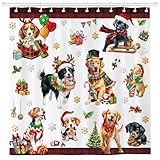 Arquiel Duschvorhang Weihnachts Hund Waschbar 182x182 cm Polyester Badezimmervorhang Dekor für Bad Dusche Badezimmer mit 12 Ösen und Ringen