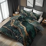 Generisch Bettwäsche 200x200 Marmor Grün Gold, Weiche Bügelfreie Mikrofaser Bettbezug Set 3tlg, Abstrakt ästhetik Muster Schlafzimmer Deko, 2 Kissenbezüge 80x80, mit Reißverschluss ZSF61