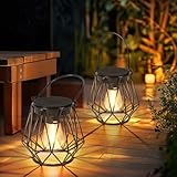 Ketom Solarlampen für Außen Hängend/Stehend, 2 Stück Retro LED Solar Laternen, IP65 Wasserdicht Metall Solarlaternen, für Garten, Draußen, Patio, Weg, Camping, Rasen, Schwarz, Sechseck