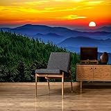 Vlies Fototapete Waldberge 3D Effekt 150x105 Sonnenaufgangslandschaft Foto Tapete Schlafzimmer Wohnzimmer Moderne XL Wandtapete Vliestapete Fototapeten Poster Wand Dekoration a.5465