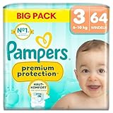 Pampers Premium Protection Größe 3, 64 Windeln, 6kg-10kg