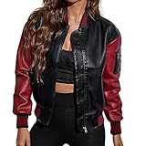 Lederjacke Damen Kurz Für Herbst Reißverschluss Oversize Vegan Kunstleder Pilotenjacke Kunstlederjacke Große Größen Ausgefallene Bikerjacke Schwarz Mode Rot Jeansjacke Dünne Echtleder Elegant