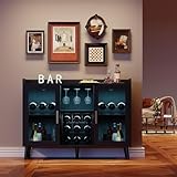 Hodeffior 120x40x90cm Weinschränke mit LED Beleuchtung, Barschrank mit Abnehmbarem Weinregal & 9 Glashalter, Weinbarschrank mit 2 Türen für Bars, Wohnzimmer, Küche, Eingangsbereich, Schwarz