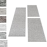 Carpettex Bettumrandung Schlafzimmer 3teilig Kurzflor Teppich Einfarbig Design Hellgrau Bettset:2 mal 60x100 + 1 mal 80x150 - Bettvorleger Schlafzimmer Läufer Set Weicher Bettumrandung Teppich