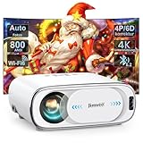 Beamer 4K KI Auto-Objektivdeckel Auto-Fokus Auto-6D Trapezkorrektur Smart Beamer WiFi6 Bluetooth Jimveo 26000L 1080P Full HD Tragbare Projector 50% Zoom,300' Display Am Abend Outdoor Beamer Heimkino