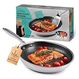 Kochwerk Rachs Bratpfanne mit Wabenstruktur ⌀24 | Edelstahl-Pfanne mit Antihaftbeschichtung & hohem Rand | Geeignet für alle Herdarten | Kratzfest & backofenfest | Inkl. 2 Rezeptideen