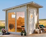Polhus Gartensauna aus Holz Olli, Outdoor-Sauna modern für 4 Personen, Außensauna Garten mit Fenster aus Isolierglas, Saunahaus 239 x 288 x 239 cm, naturbelassen