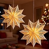 2 Stück Papierstern Beleuchtet, 40cm Papiersterne zum Aufhängen mit Licht Weihnachtsstern Beleuchtet 3D Faltstern Papiersterne Weihnachten Leuchtsterne Weihnachten Papier Faltsterne für Deko (A)