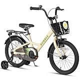 Glerc Bubble 16 Zoll Kinderfahrrad für 5 6 7 8 Jahre alte Jungen und Mädchen mit Korbstabilisatoren und Gepäckträger, Beige