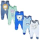 MEA BABY Unisex Baby Strampler mit Aufdruck aus 100% Baumwolle im 5er Pack. Baby Strampler für Mädchen Baby Strampler für Jungen (74, Jungen 3)