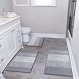 Enyhom Badematten & Badteppiche Set 3 Teilig Mikrofaser Flauschige Badezimmerteppich und WC Vorleger mit Ausschnitt Waschbar rutschfeste Badvorleger Toilette Teppich, Hellgrau
