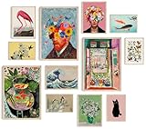Hambient – 12er Set Deko-Poster Wand Eklektisch Collage Vintage & Modern Boho – Bunte Wanddeko für Schlafzimmer, Büro & Wohnzimmer – OHNE RAHMEN